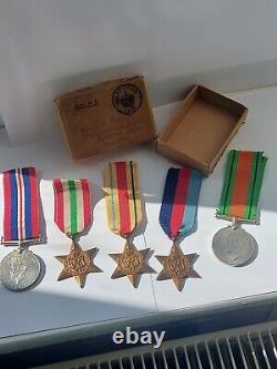 Set of 5 World War Two Medals in their box of issue Awarded to W. F. Parker