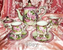 Set of 9 Vintage Victoria's Garden Rose Full Size Tea for Two Tea Set Victorian