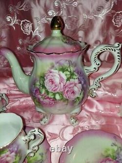 Set of 9 Vintage Victoria's Garden Rose Full Size Tea for Two Tea Set Victorian