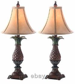 Set of Two (2) PINEAPPLE NIGHT STAND or TABLE LAMPS WITH LAMP SHADES NIB