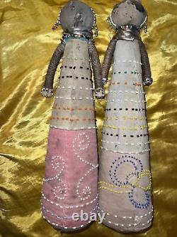 Set of Two 2 Rare Vintage Folk Art Doll Fabric Beads Necklace Primitive Naive