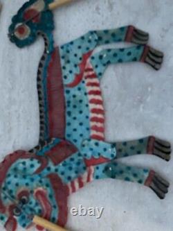 Set of Two! Early Antique Javanese Folk Art Wayang Kulit Naga Shadow Puppets