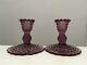 Set Of Two Fenton Hobnail Plum Purple Opalescent Glass Candle Stick Holders Vtg