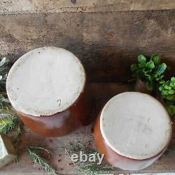 Set of Two Large, French Country, Confit Pots. Rustic Stoneware Confit Jars