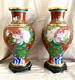 Set Of Two Large Matching Cloisonne Vases 15 Tall With Stands