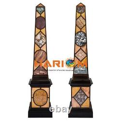 Set of Two Pair of Marble Black Designer Miniature Obelisks Multi Stone Mosaic