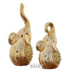 Set of Two Radiant Elephant Figurine Statues, Made of Porcelain with Rhinestones