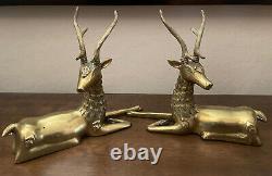 Set of Two Vintage Solid Brass Sitting Deer
