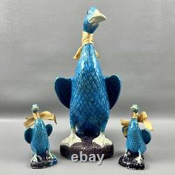 Set of Vintage Turquoise Chinese Ceramic 10 Duck With Two 4 Ducklings China