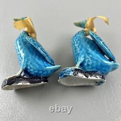 Set of Vintage Turquoise Chinese Ceramic 10 Duck With Two 4 Ducklings China