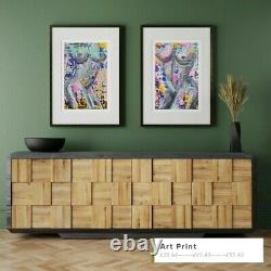 Set two neon nude acrylic abstract modern Painting OOAK original canvas & prints
