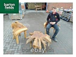 Spider Table & Two Chair Set, Unusual Reclaimed Teak Garden Furniture, Collected