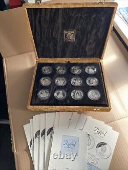 Sterling Silver Proof Coin X12 Set HM Queen Eliz 70th Birthday Royal Mint 1996