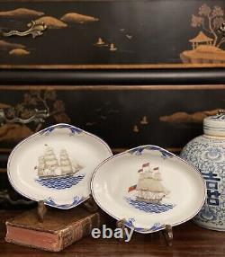 Stunning Rare Set Two Mottahedeh Canton Ship Nautical Maritime Oyster Plates 7