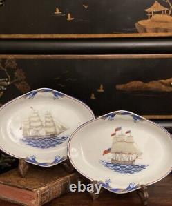 Stunning Rare Set Two Mottahedeh Canton Ship Nautical Maritime Oyster Plates 7