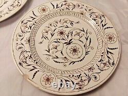 TG and FB Dresden Booths 1800s Dinner Plates Brown Flowers Set of Two Antique