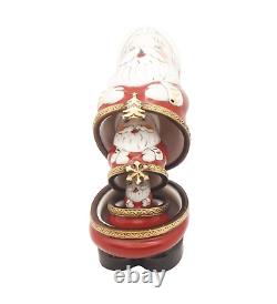 Three Pc Nesting Santa Claus Set Two French Limoges Trinket Box One Figurine