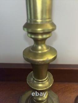 Two Antique Early Push-Up Brass Candlesticks- Not A Set, 1-Square Base, 1-Round