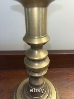 Two Antique Early Push-Up Brass Candlesticks- Not A Set, 1-Square Base, 1-Round