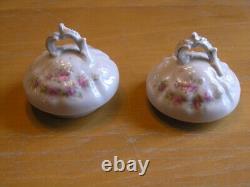 Two Antique Porcelain Chocolate Set Demitasse Set Pot Lids Pink Roses