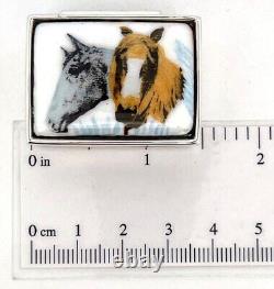 Two Horse Heads Pill Box 925 Sterling Silver English Hallmarks Set With Hand