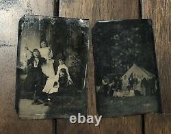 Two Tintypes including Outdoor Group Photo