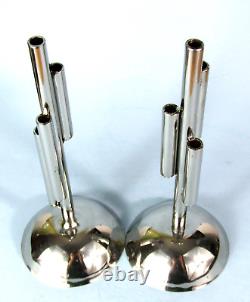 Two Vintage Art Deco Chrome Skyscraper Bud Vase Pair On Domed Base Chase Style