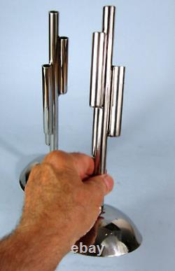 Two Vintage Art Deco Chrome Skyscraper Bud Vase Pair On Domed Base Chase Style