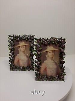 Two's Company Austrian Crystal Photo Frame Floral Garland 4 x 6 Set Of 2 D9