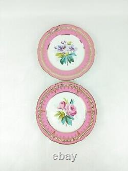 Two's Company Pink Red Blue Purple Flower Gold Rim Plates Porcelain Set