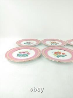 Two's Company Pink Red Blue Purple Flower Gold Rim Plates Porcelain Set