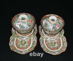 Two sets of Chinese famille rose or rose medallion soup cup and plate 1010D/E