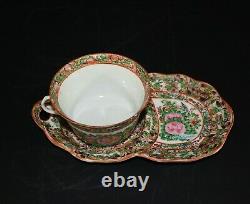 Two sets of Chinese famille rose or rose medallion soup cup and plate 1010D/E