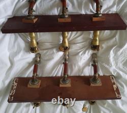 Two sets of Three Wood Mounted Brass Beer Taps