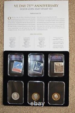 VE Day 75th Anniversary Silver Coin & Stamp Set (3 x £2 two pounds) Collection