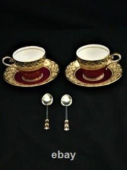 VINTAGE AYNSLEY BONE CHINA 6-PIECE TEA SET for TWO, withHALLMARKED SILVER SPOONS