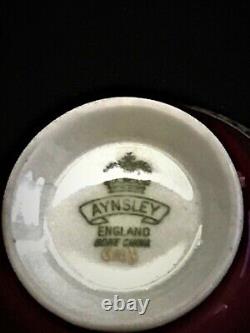 VINTAGE AYNSLEY BONE CHINA 6-PIECE TEA SET for TWO, withHALLMARKED SILVER SPOONS