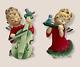 Vintage Set Two Christmas Figures Santa's Angel Girls Flute Bluebird Gift 2543