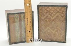 VTG Set of Two Peruvian Wood Box Ancient Inca Fabric Sterling Silver Lid Peru