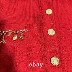 VTG St John Collection Blazer Jacket Skirt Suit Set Women's 12 Red Gold Charms