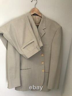 Versace Collection Khaki Gray Herringbone 2pc Suit Set Blazer 44R Pants 32 X 30