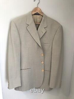 Versace Collection Khaki Gray Herringbone 2pc Suit Set Blazer 44R Pants 32 X 30