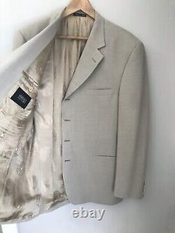 Versace Collection Khaki Gray Herringbone 2pc Suit Set Blazer 44R Pants 32 X 30