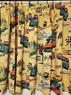 Vintage 1970's SEARS Racecar/Nascar Print Set of Two Pairs (4 Panels) Curtains