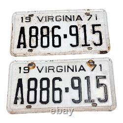 Vintage 1971 Virginia Collectible License Plate Set Of Two Matching A886 915