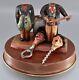 Vintage Anri Hand Carved Wood Figural Two Men Singing Barware Set Made In Italy