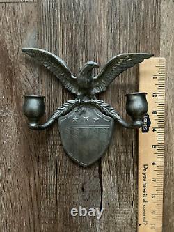 Vintage Colonial Casting Co Pewter Gorgeous Eagle Shield Wall Sconce Set Of Two
