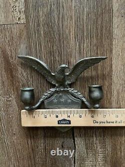 Vintage Colonial Casting Co Pewter Gorgeous Eagle Shield Wall Sconce Set Of Two