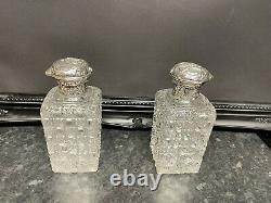 Vintage Crystal Silver Detailed Perfume/ Scent Bottles Set of Two