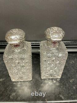 Vintage Crystal Silver Detailed Perfume/ Scent Bottles Set of Two